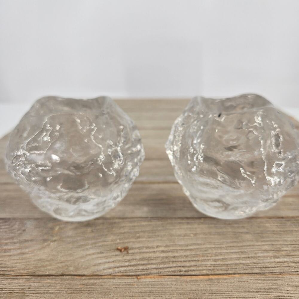 Vintage glass snowball tealight candle holder Set of 2